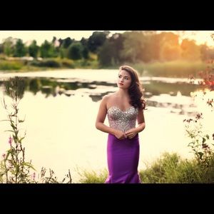 Purple Terani gown with Rhinestone embellishments